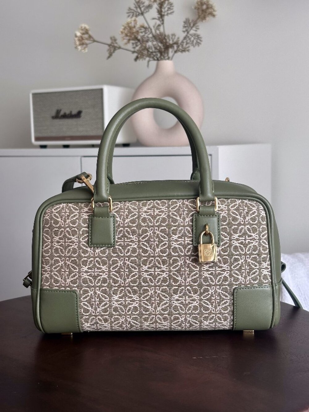 Loewe Jacquard Anagram Calfskin Amazona 23 in Avocado Green｜Boston Top Handle